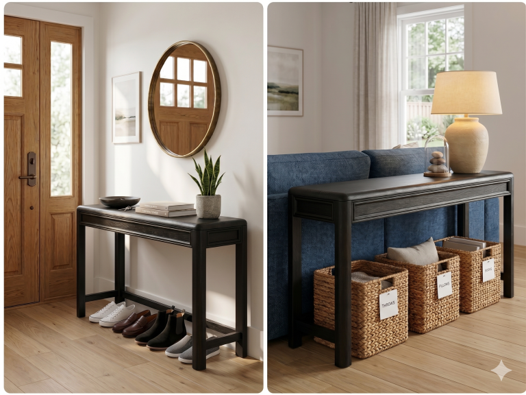 Refurbished Modern/Transitional Black and Brown Stained Long Console / Entryway / Sofa Table